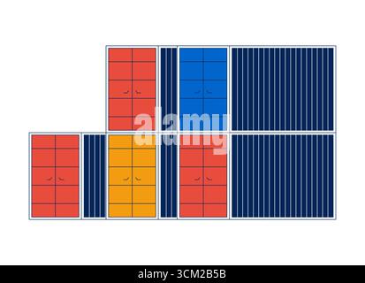 Stacked shipping cargo containers 2D cartoon object Stock Vector
