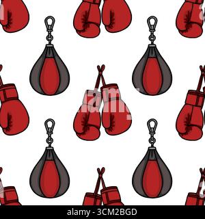 Seamless vector pattern featuring red boxing gloves and speed bags, a dynamic illustration perfect for sportswear or gym-themed designs. Stock Vector