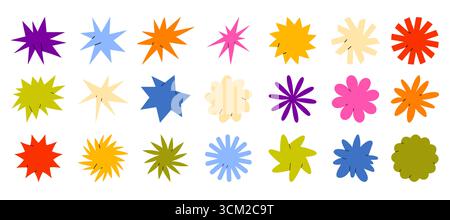 Bright multicolored abstract star and burst shapes perfect for design, decoration, backgrounds, crafts, and creative projects isolated on white background vector illustration Stock Vector