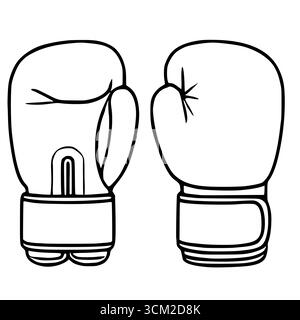 A vector illustration featuring a pair of boxing gloves, meticulously detailed in a simple black and white line art style, offering a classic and time Stock Vector