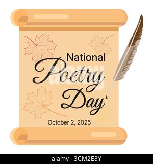 National Poetry Day Parchment Scroll Quill Feather Stock Vector