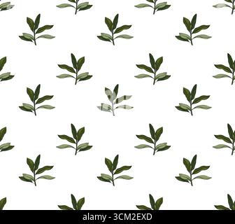 Olive branch leaves seamless pattern. Vector graphic line ink colored illustration. Palm Branch Background. Flourish Nature Summer Garden. Tropical Gr Stock Vector