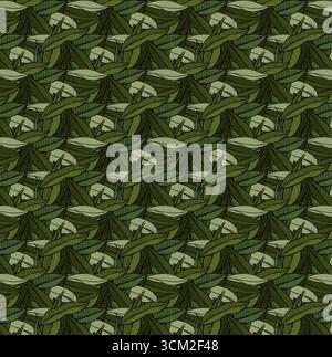 Abstract outlined leaves and branches seamless pattern. Vector graphic line ink colored illustration. Natural organic ornament with black branches. Bo Stock Vector