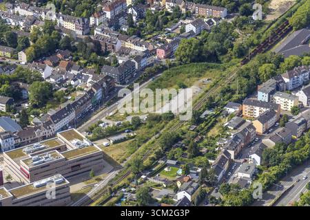Aerial view, construction site Duisburger Strasse at the Hochschule Ruhr West - Campus Muelheim, Duisburger Strasse, Broich, Muelheim an der Ruhr, Ruh Stock Photo