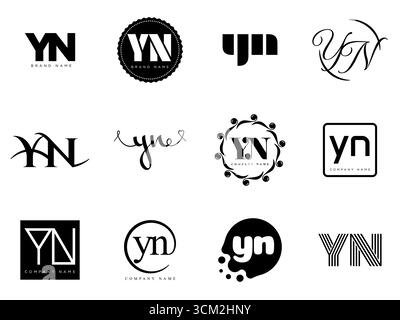 YN logo company template. Letter y and n logotype. Set different classic serif lettering and modern bold text with design elements. Initial font typog Stock Vector