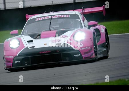 Towcester, UK. 14th Sep, 2025. IRON DAMES/Porsche 911 GT3 R LMGT3/Clia MARTIN (FRA)/Sarah BOVY (BEL)/Michelle GATTING (DEN) Action on Sunday 14 September 2025 during the European Le Mans Series, Goodyear 4 Hours of Silverstone 2025 at Silverstone Circuit, United Kingdom. ( Credit: Rob Gray/Alamy Live News Stock Photo