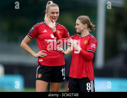 Manchester United's Fridolina Rolfo (left) and OL Lyonnes' Tarciane ...