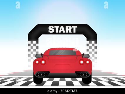 Racing Car at Start Point on Racing Track. Racing track with Racing Car.  Race track road. Vector Illustration. Stock Vector