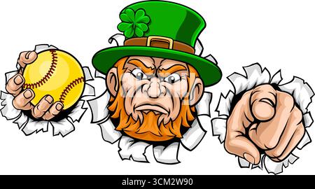 Leprechaun Celtic Irish Softball Ball Sport Mascot Stock Vector