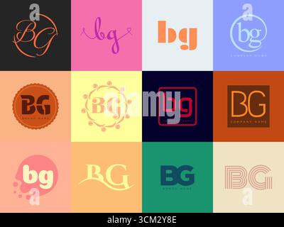 BG logo company template. Letter b and g logotype. Set different classic serif lettering and modern bold text with design elements. Initial font typog Stock Vector