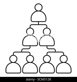 Minimal line art icon representing a business hierarchy chart with leader and team members. Business hierarchy chart. Corporate team structure. Pyramid leadership concept. Organizational structure diagram. Company management levels Stock Vector