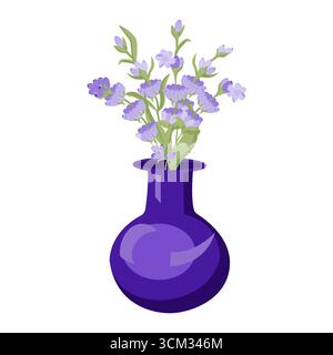 Bouquet of lavender in a blue vase. Vector illustration isolated on white background. Stock Vector