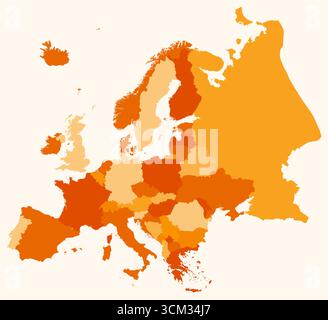 Map of Europe with countries. Just a simple continent border map with country division. Orange color palette. Stock Vector