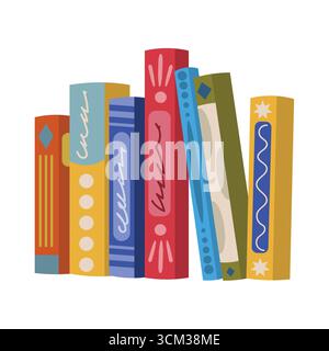 Cartoon flat style books standing in a row. Bright colorful hand drawn clipart for school, study, reading, education, library, knowledge and academic Stock Vector