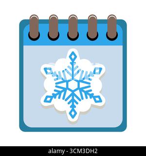 Winter Calendar with Blue Snowflake Icon. A calendar page featuring a large blue snowflake in the center, symbolizing winter and cold weather. Stock Vector