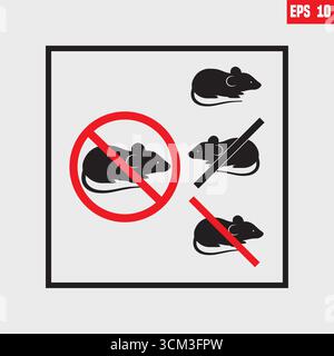 No rats vector icon and solid version. Illustration style is dotted iconic No rats icon symbol on a white background. Stock Vector