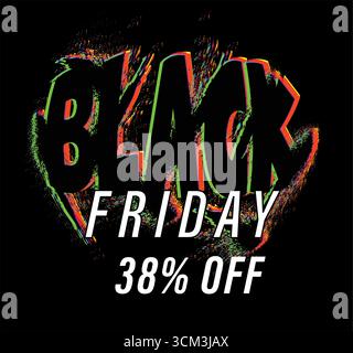 Black friday glitch effect promoting huge sales and discounts Stock Vector