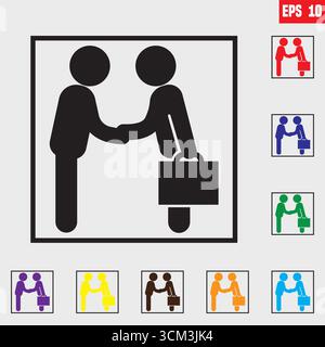 Businessmen Talking Business Meeting vector icon. Chat bubble and handshake symbol. Business deal logo sign. Discussion Icon Black and White Vector Stock Vector