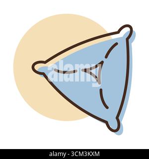 A linear icon with a partial color fill of traditional Samsa or Samosa pastry. Ideal for cuisine, food, and restaurant concepts. Stock Vector