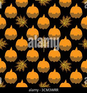 Seamless pattern with cute Halloween elements. Stock Vector
