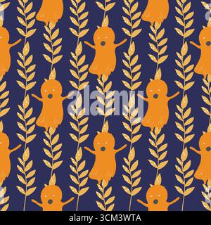 Seamless pattern with cute Halloween elements. Stock Vector