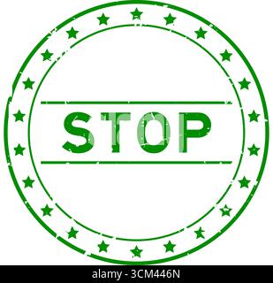 Grunge green stop word round rubber seal stamp on white background Stock Vector