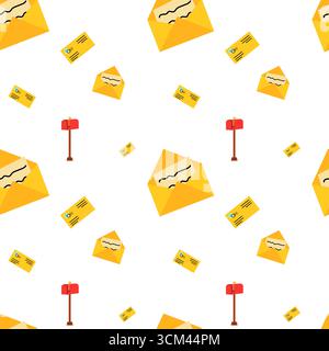 Colorful mail pattern featuring envelopes and mailbox in a cheerful layout design Stock Vector