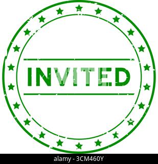 Grunge green invited word round rubber seal stamp on white background Stock Vector