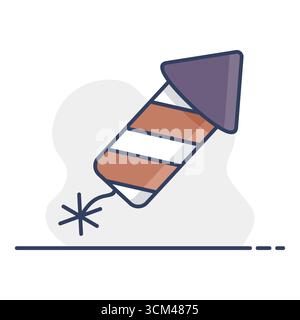 A dynamic icon of a festive firework rocket with a lit fuse, ready to launch. This illustration is perfect for conveying excitement, celebration, and Stock Vector