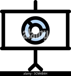 This vector icon depicts a projector screen displaying a pie chart- ideal for presentations- reports- and business visualizations. It's perfect for il Stock Vector