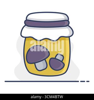 A simple line art icon of a jar with mushrooms inside. This illustration is perfect for food, rustic, and kitchen-themed designs, symbolizing preserve Stock Vector