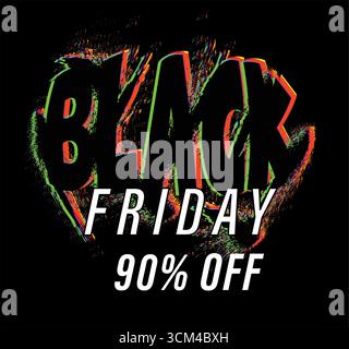 Black friday glitch effect promoting huge sales and discounts Stock Vector