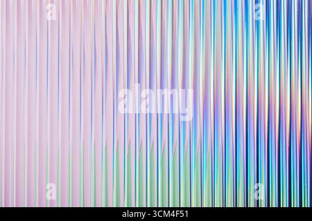 Iridescent gradient ribbed glass background, vertical abstract neon texture Stock Photo