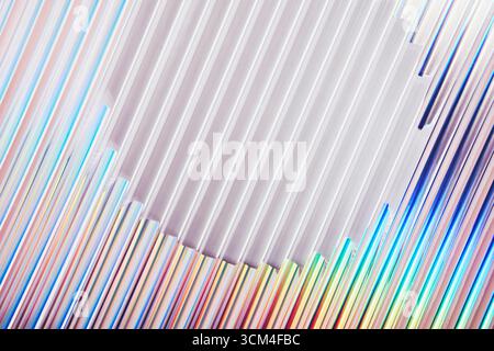 Iridescent gradient ribbed glass background with round frame close-up Stock Photo