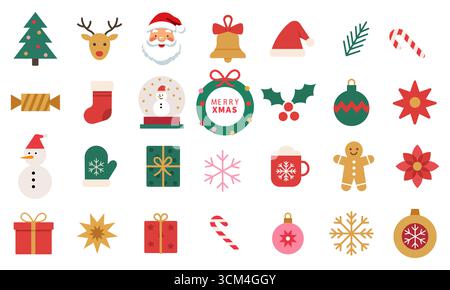 Set of Christmas minimalist icons. Modern Xmas abstract icons and symbol. New Year holiday decoration. Simple flat vector illustration Stock Vector