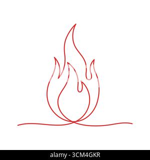 Continuous editable drawing of fire icon. Flame symbol in one line ...