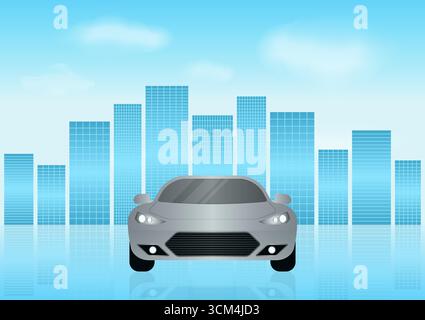 Racing Car or Sports Car in a Modern City. Futuristic Concept. Vector Illustration. Stock Vector
