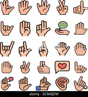 International Day of Sign Language hands icon set in flat-style illustrations Stock Vector