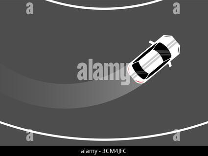Sport Car Racing on Race Track Aerial View. Racing track with Racing Car.  Race track road. Vector Illustration. Stock Vector