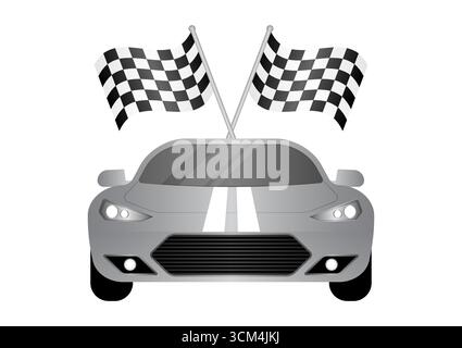 Racing Car or Sports Car. Racing Checkered Flag Background. Car Racing Concept. Vector Illustration. Vector Illustration. Stock Vector
