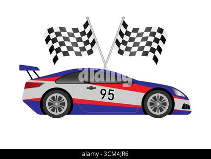 Racing Car or Sports Car. Racing Checkered Flag Background. Car Racing Concept. Vector Illustration. Vector Illustration. Stock Vector
