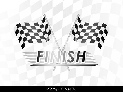 Finish. Racing Background with Finish Text Concept. Racing Checkered Flag. Car Racing Concept. Vector Illustration. Stock Vector