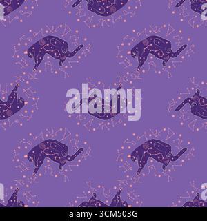 Mystical seamless pattern of cats in boho style, silhouette collection ...