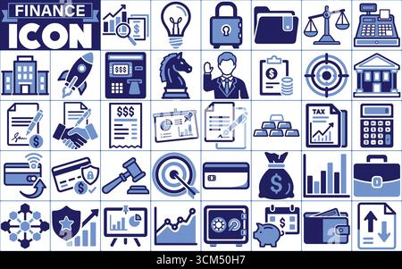 Finance Business Icon Set - Money, Banking, Investment & Accounting Symbols Stock Vector