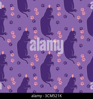 Mystical seamless pattern of cats in boho style, silhouette collection ...