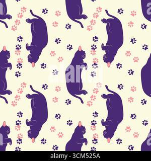 Mystical seamless pattern of cats in boho style, silhouette collection ...
