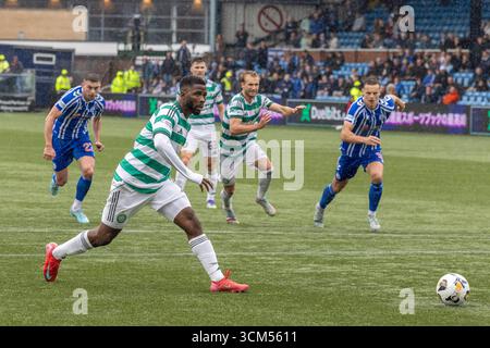 Kilmarnock, UK. 14 September 2025. Kilmarnock, UK. Kilmarnock FC played Celtic FC at Rugby Park, Kilmarnock, Ayrshire,  Scotland in a William Hill Premiership game. The final score was Kilmarnock 1 -2 Celtic. Kelechi Iheanacho (17) running with the ball towards the Kilmarnock goals.Credit: Findlay/ Alamy Live News Stock Photo