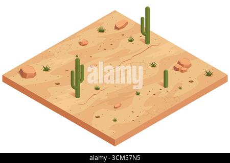 Desert stones and plants mega set elements in flat graphic design. Collection objects of different trees, cactus, palms and rock mountains for Stock Vector