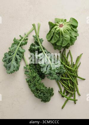 Green vegetables - kale, lettuce, beans Stock Photo