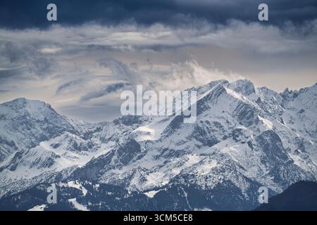 Dramatic clouds over the Alpspitze, Wetterstein Mountains, Garmisch-Partenkirchen, Bavaria, Germany, Europe Stock Photo